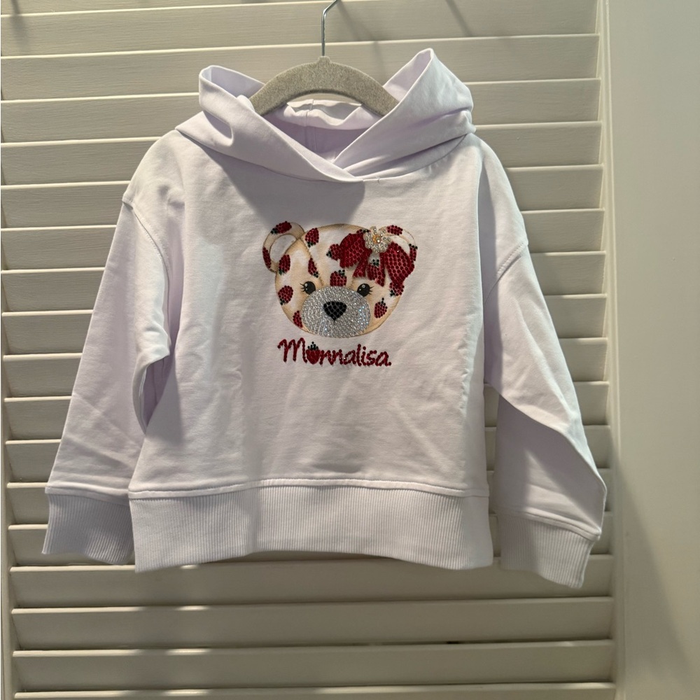 MonnaLisa White Sweatshirt with Teddy Bear Design